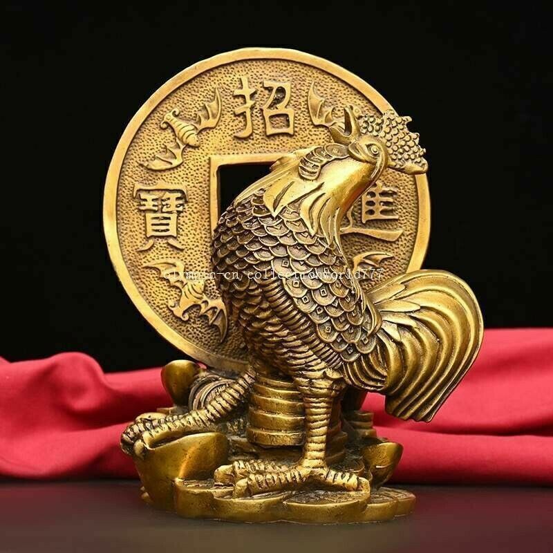 8 inch brass home feng shui treasure wealth prosperity animal cock rooster