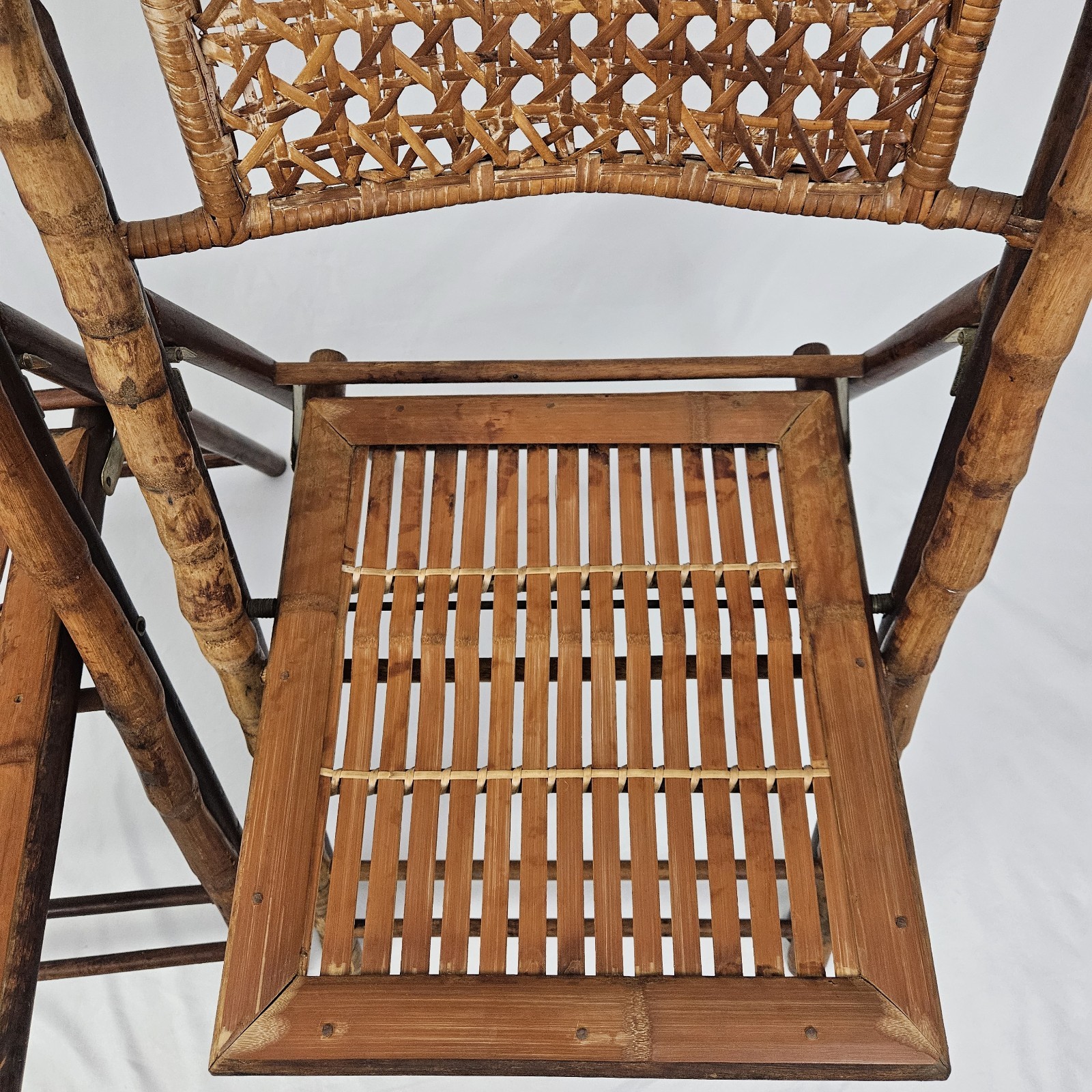 Vintage Folding Chair Set Tortoise Shell Bamboo W/Cane Back Dining MCM Boho