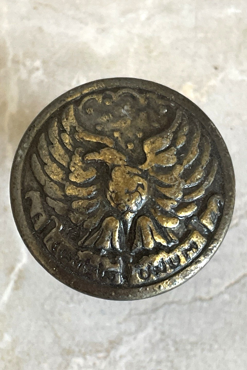 One Small Round Antique Brass Eagle Drawer Furniture Pull