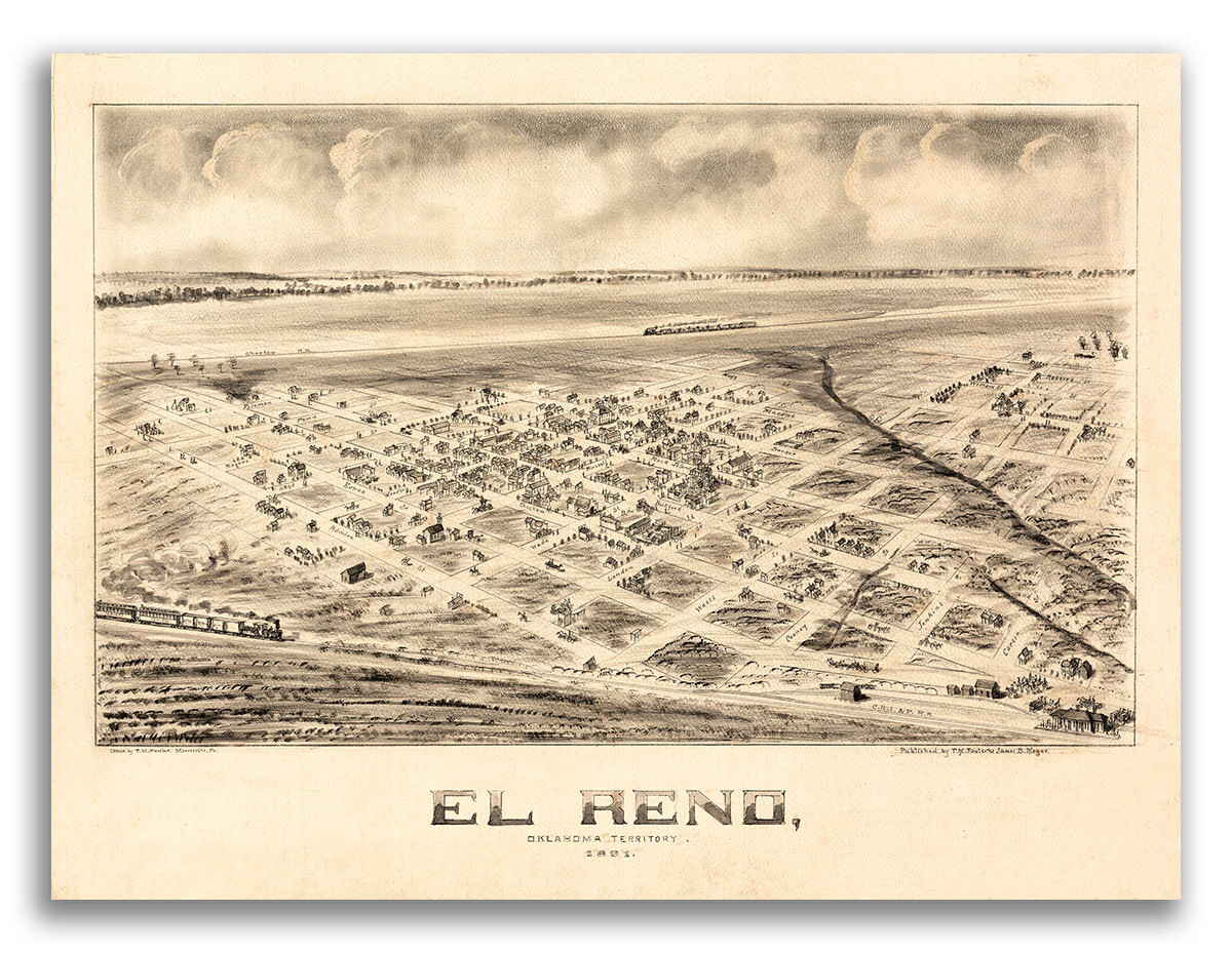 El Reno Oklahoma 1891 Historic Panoramic Town Map – 18×24