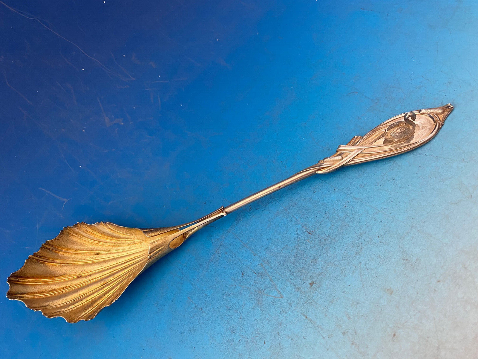 Art Silver c. 1860-1883 Sterling Silver Berry Spoon GW Fluted 3D Swan #16