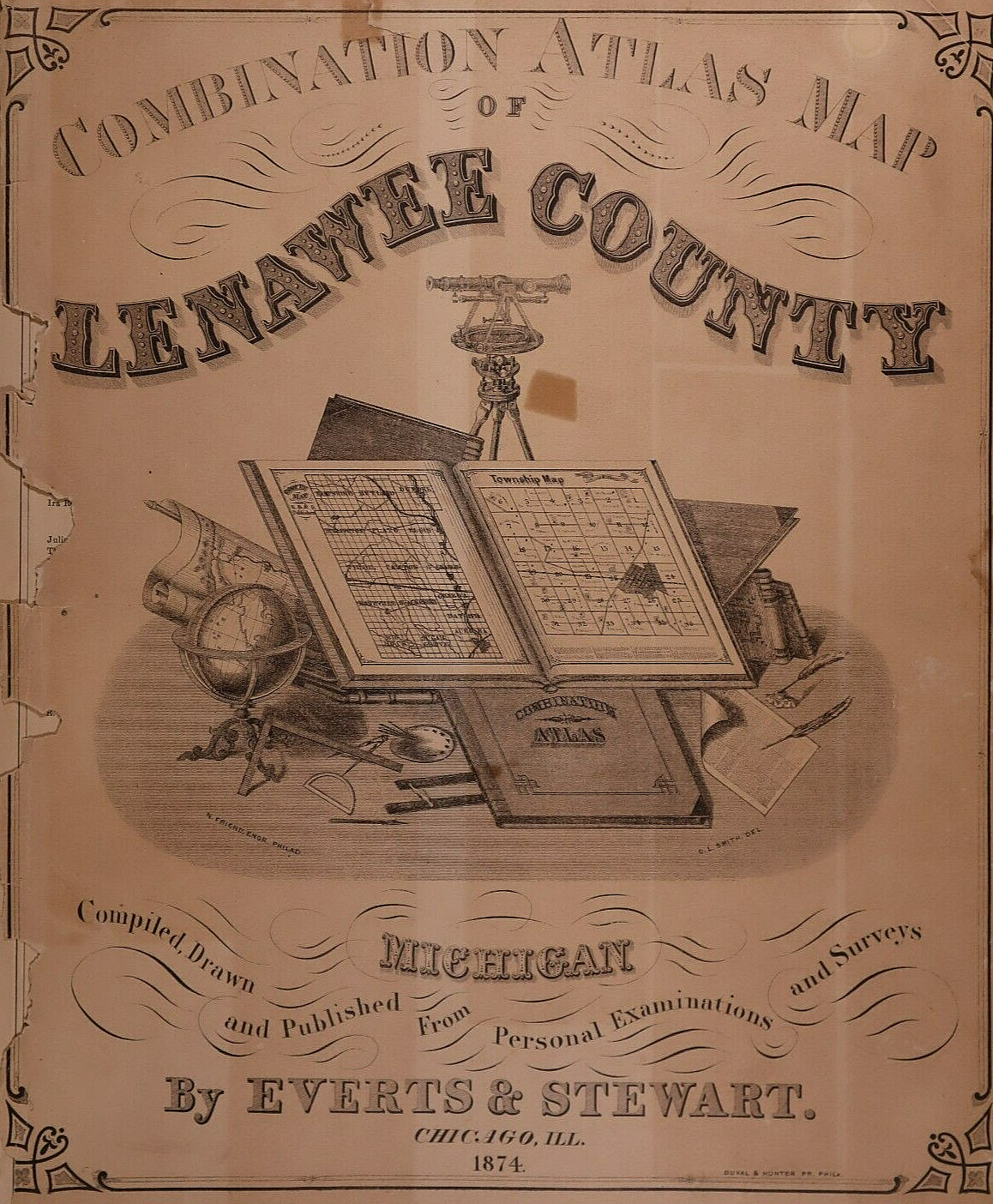 1874 Plat Map ~ RIDGEWAY Twp., LENAWEE Co., MICHIGAN / Local Homes on Reverse