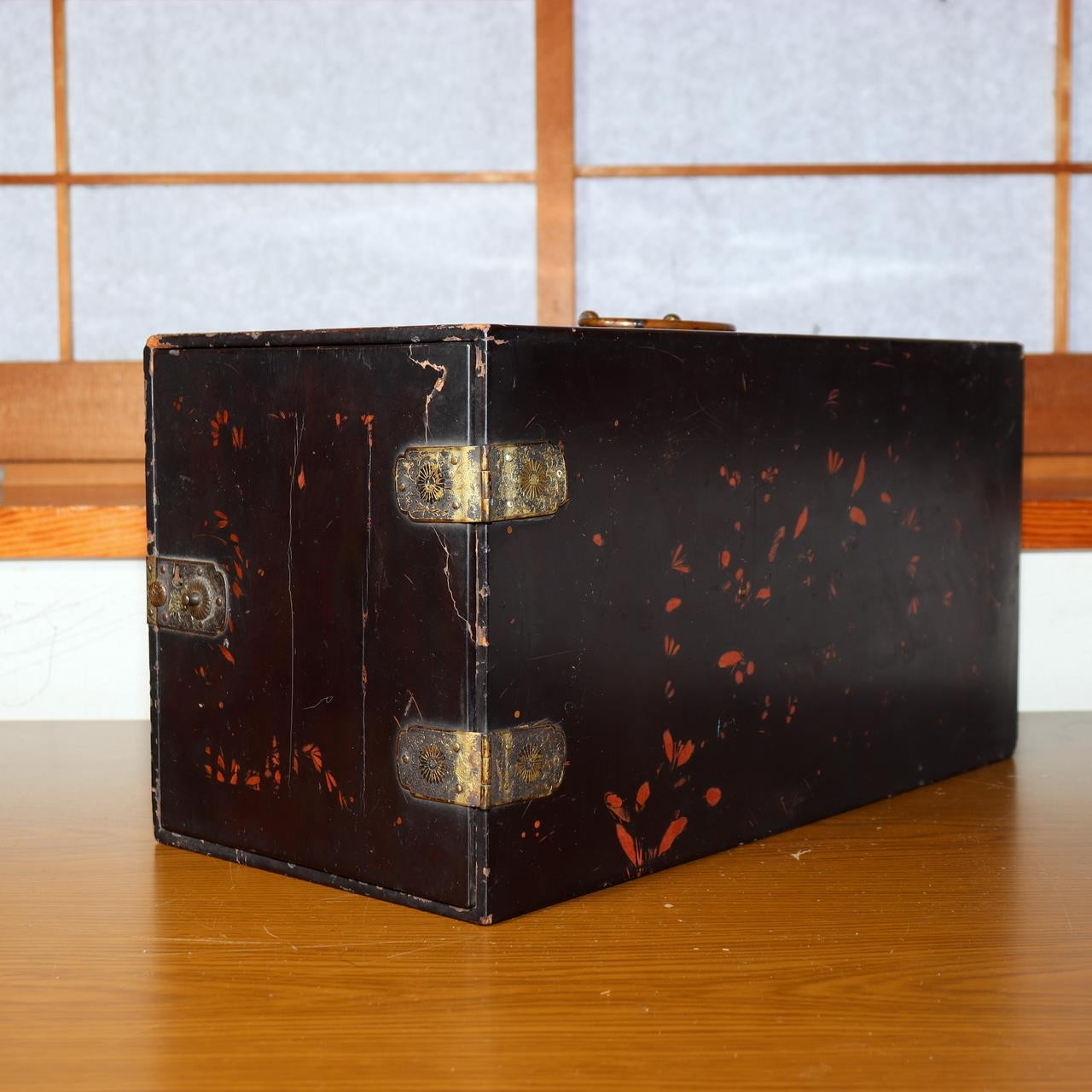 Japanese Antique Lacquer Box Drawers Autumn Plants Edo Meiji Era Maki-e Storage