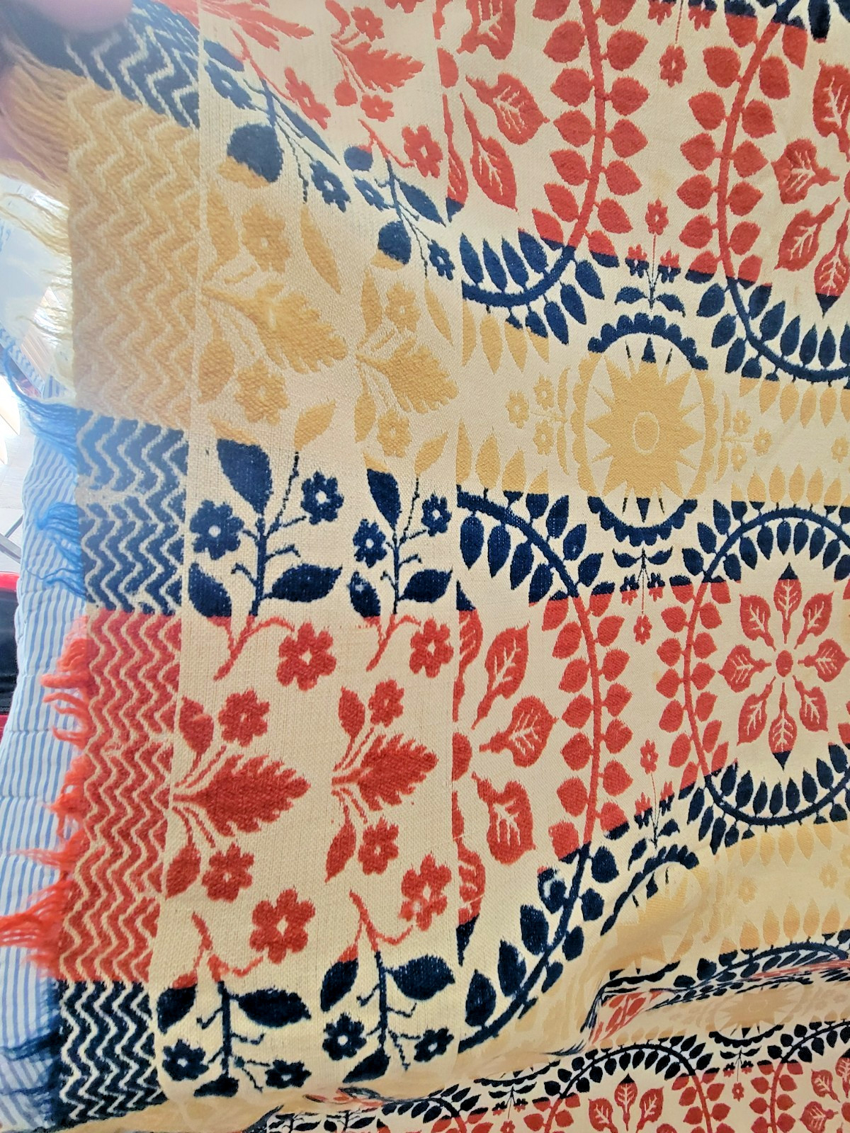 JACQUARD COVERLET COLORFUL SIGNED DATED A.W. 1859 76X90″