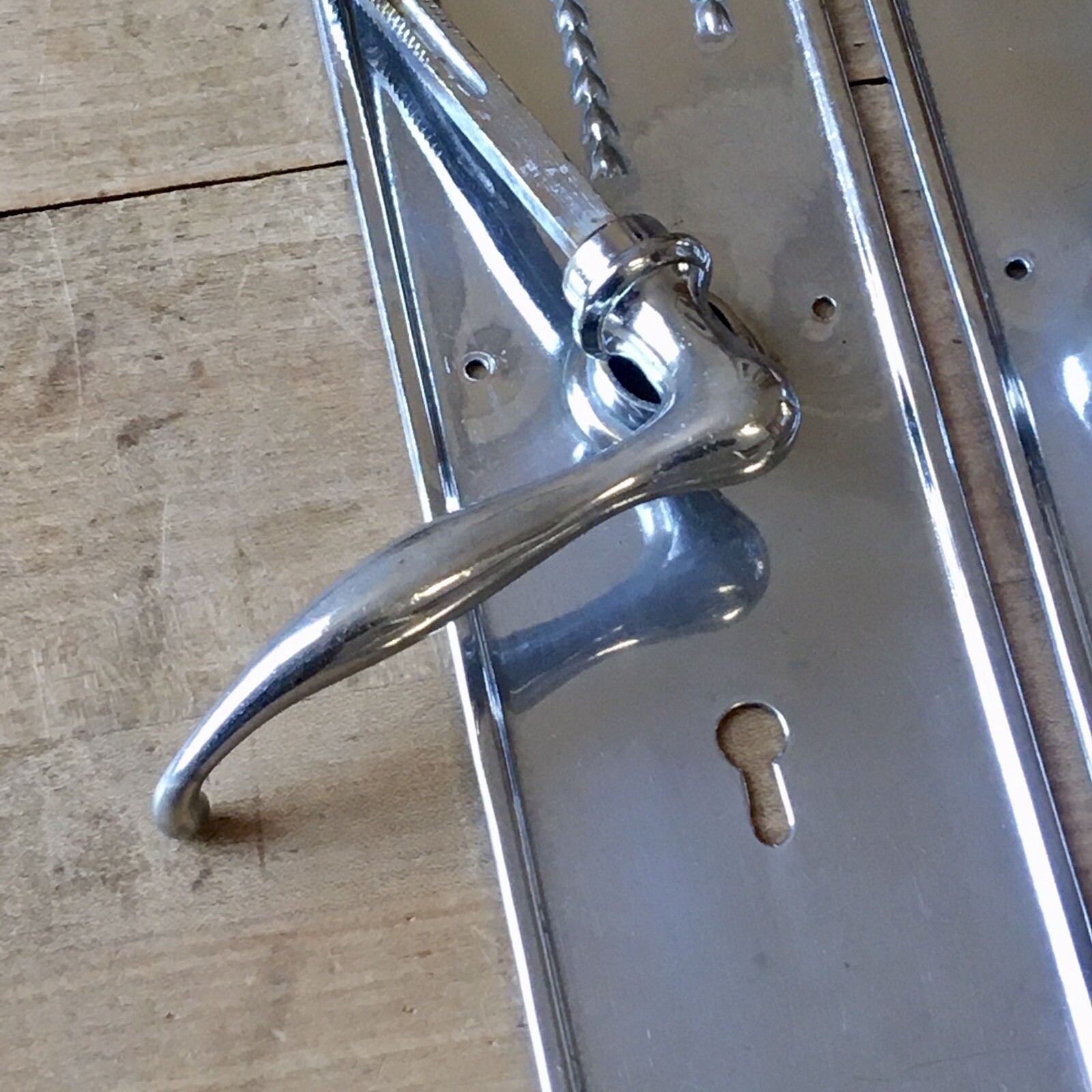 Pair Vintage Door Lever Handles EDWARDIAN Chrome Plated Brass ANTIQUE c1909