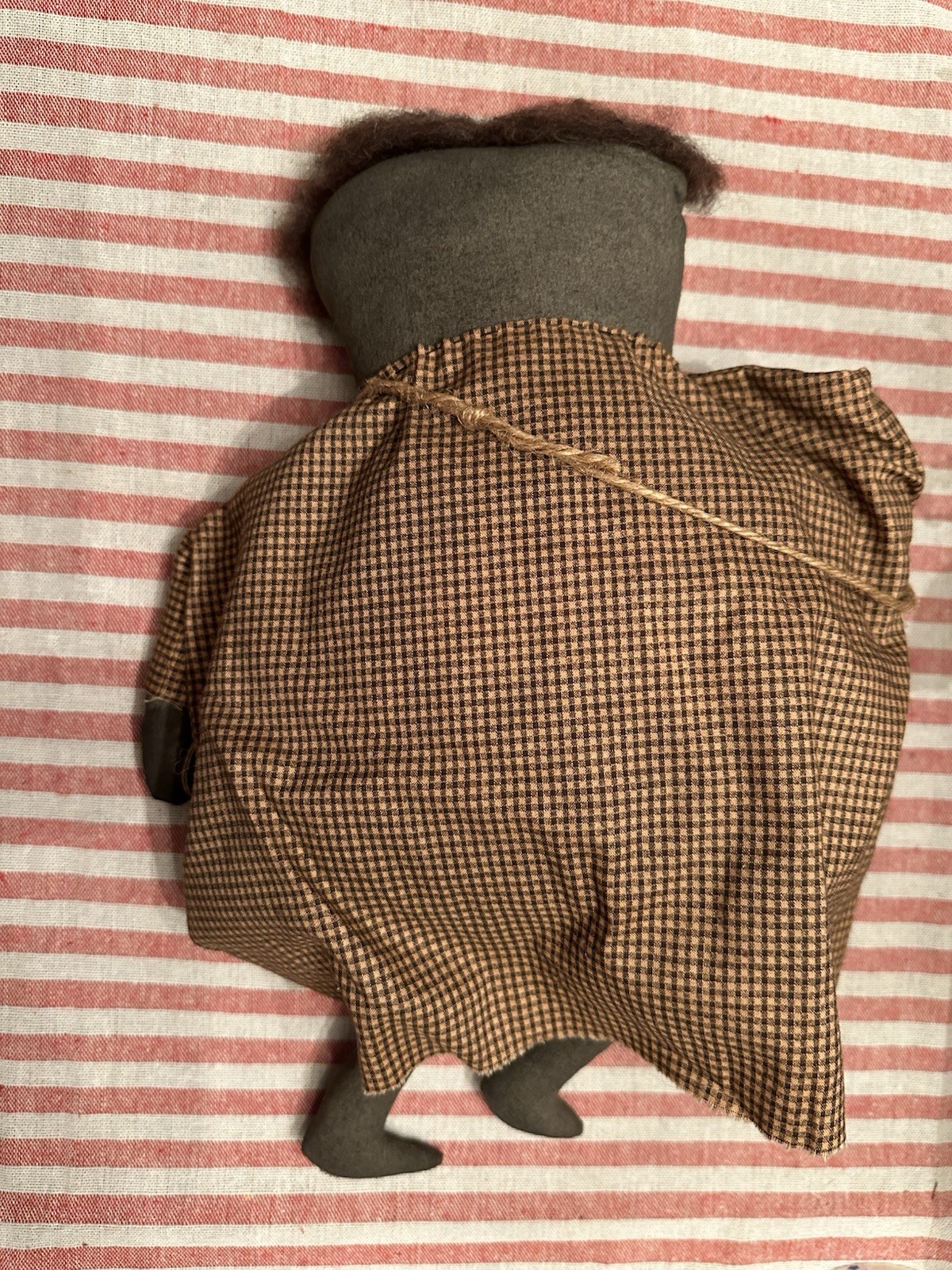 Primitive Folk Art Doll Handmade Mary 14” Farmhouse Checked Dress