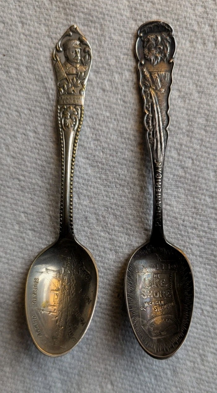 Souvenir Spoon Lot Of (2) Pan- American Railroad/ Battle Of Manila 1898