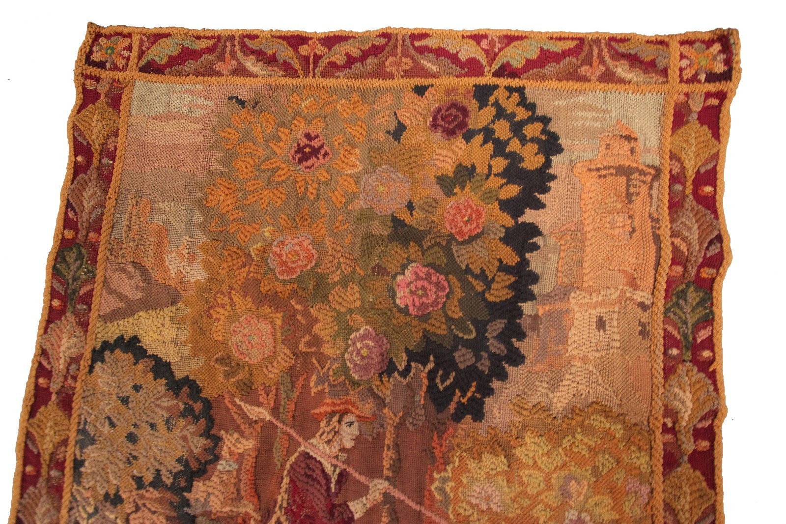 3×4 Antique French Pastoral Landscape Tapestry Wool Decorative Wall Art c.1920