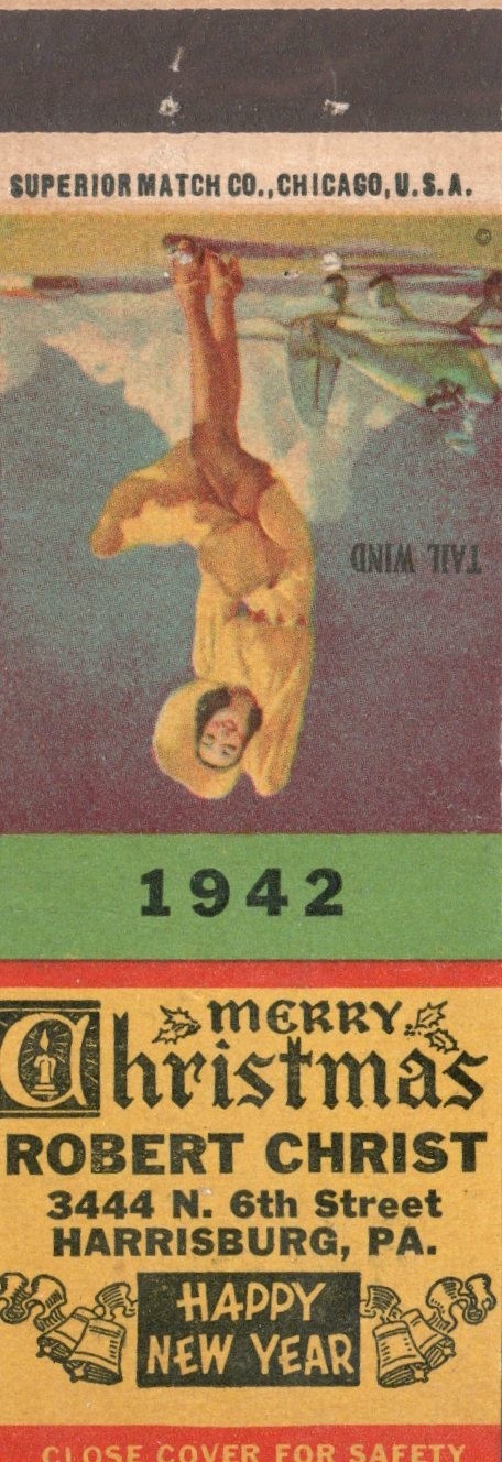 Vintage Matchcover 1942 Merry Christmas Robert Christ Harrisburg PA Pinup