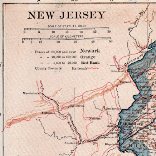 New Jersey Antique Map 1921 Newark Trenton Atlantic City Railroads Atlas Map