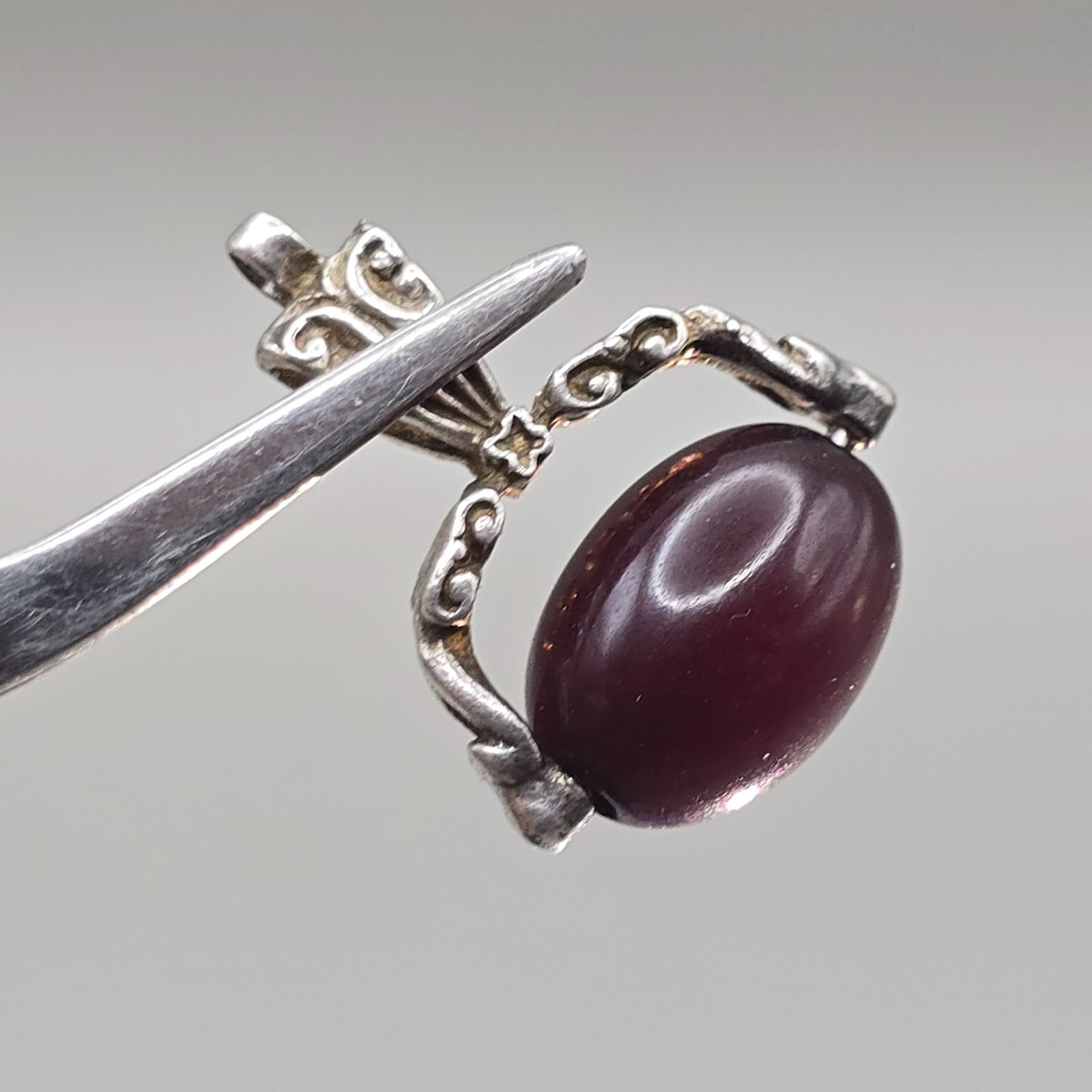Antique Solid Silver & Cherry Bakelite Swivel Fob Pendant
