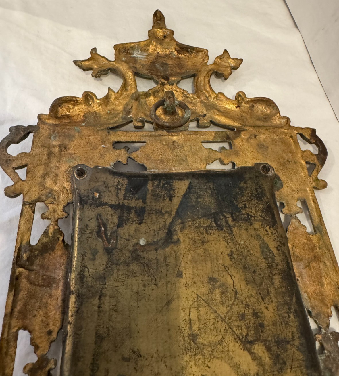 Neoclassical Bronze Wall Mirror Dolphin Urn Empire Style 19.75”