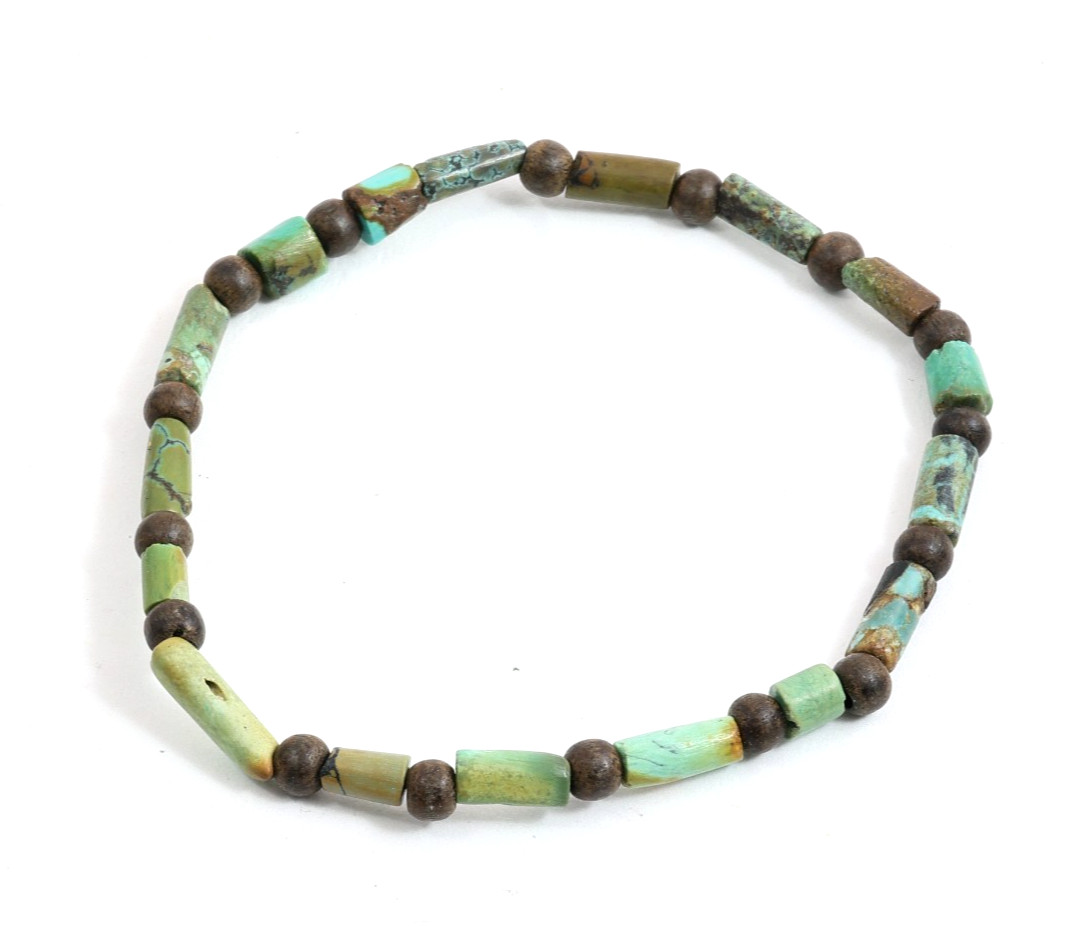 Millennium-Old Set of 2 Tibetan Turquoise Bracelets, Aged Patina Meditation