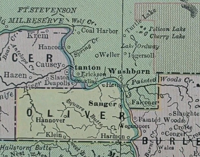 Vintage 1897 NORTH DAKOTA Map 14″x11″ ~ Old Antique Original STANTON WASHBURN ND