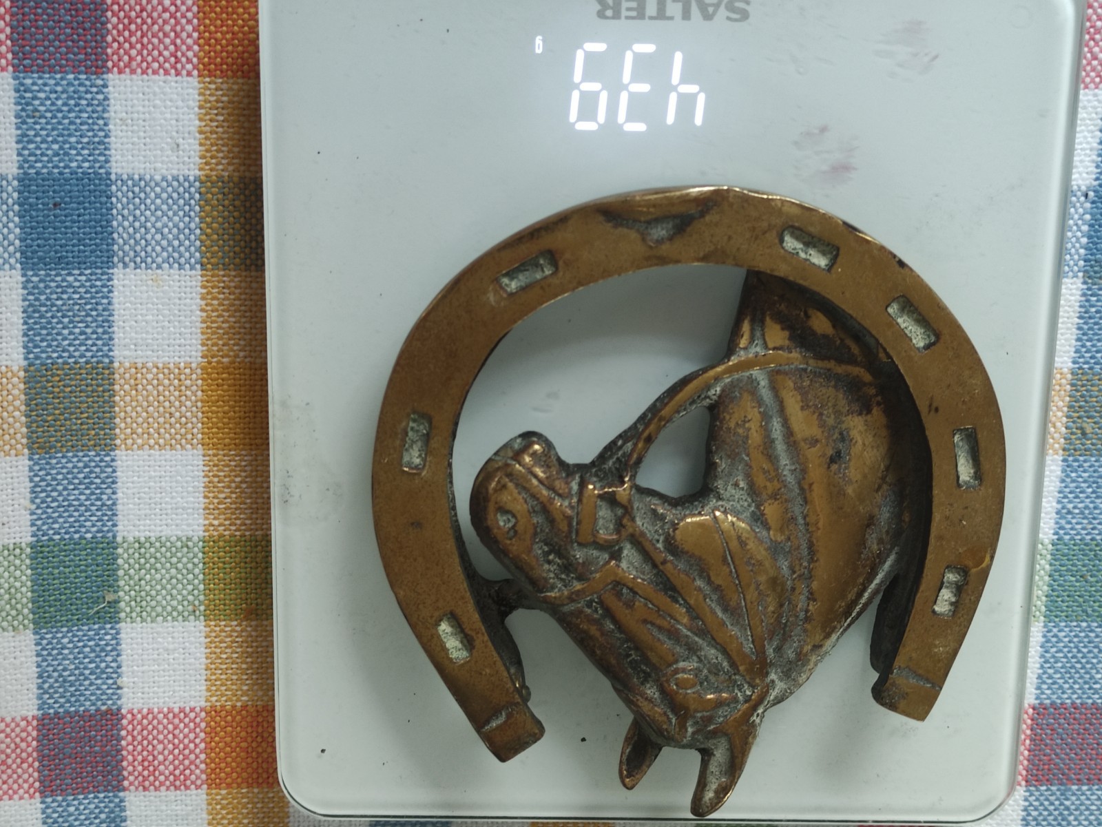 Old Solid Brass Horse Head horse shoe DOOR KNOCKER 14cm