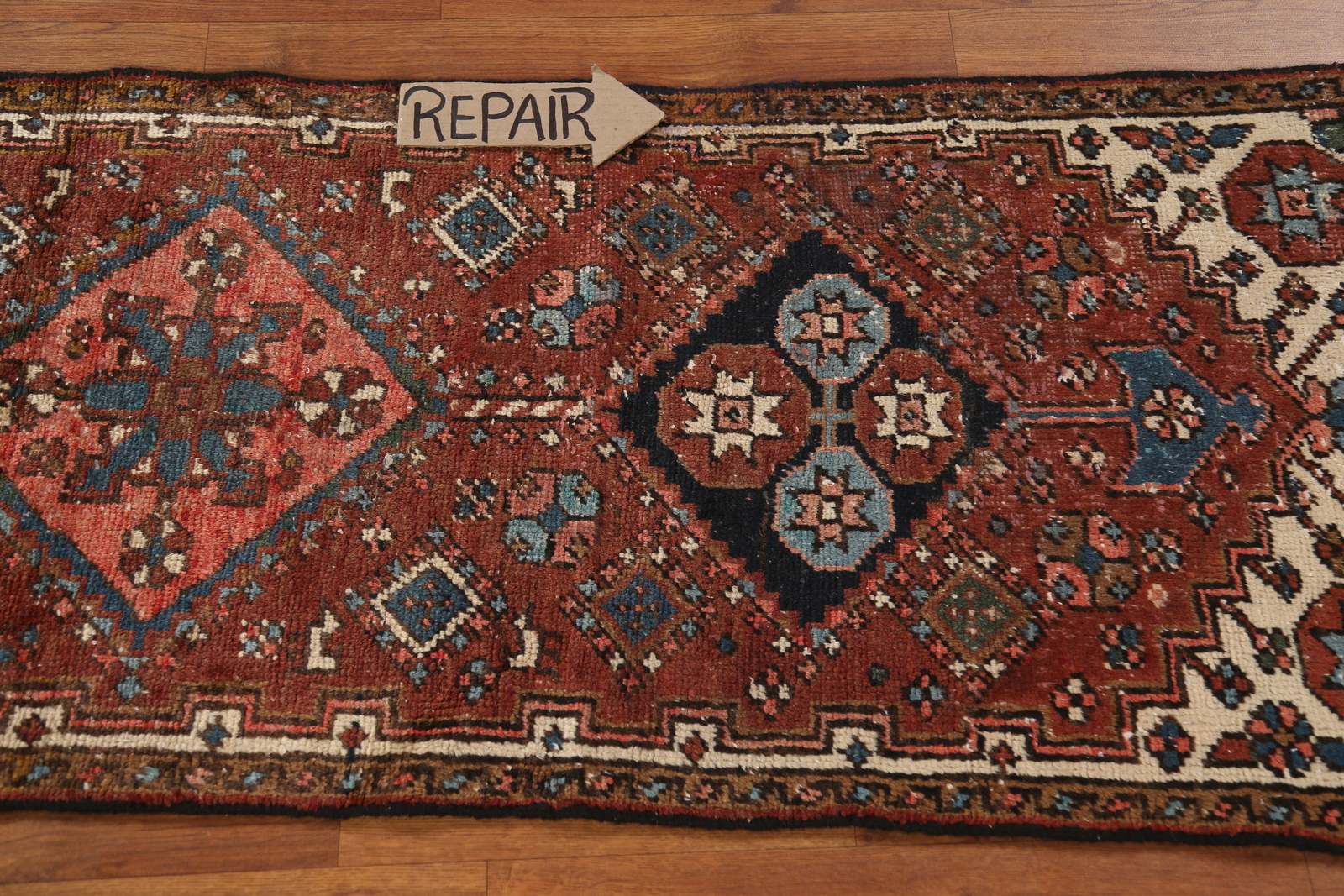 Pre-1900 Vegetable Dye Heriiz Serapi Narrow Runner Handmade Antique Rug 2×11