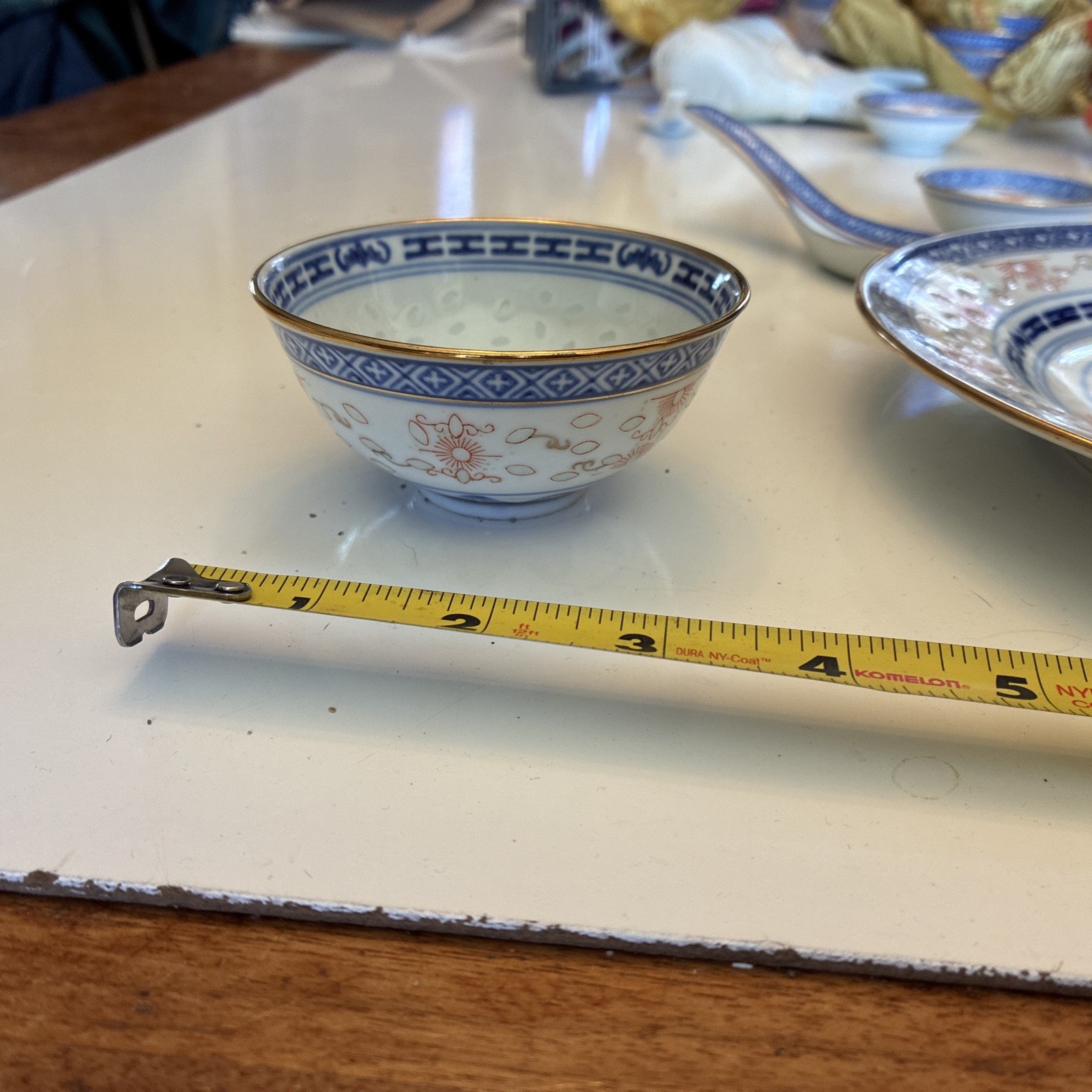 Chinese Jingdezhen 7 piece Dragon Place Setting Blue White Red Green w/Gold Trim