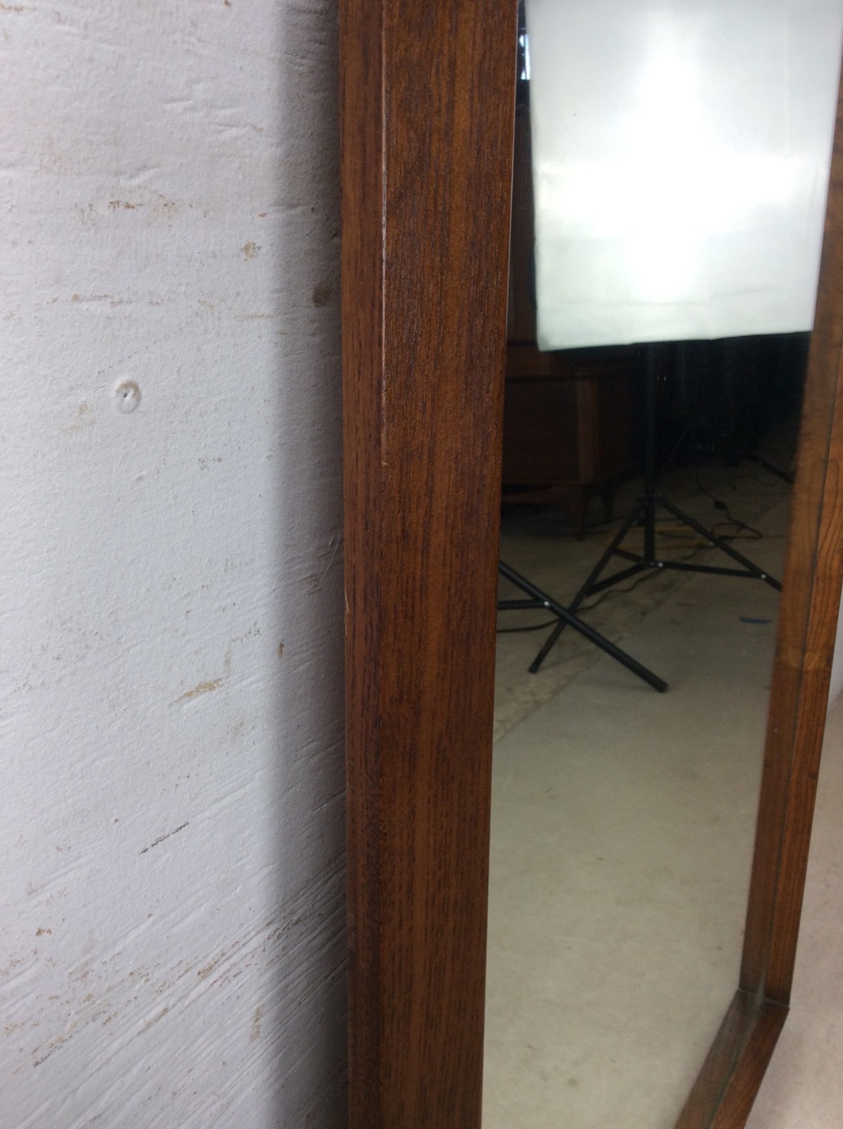 Mid Century Modern Tall Rectangular Wall Mirror with Oak Frame