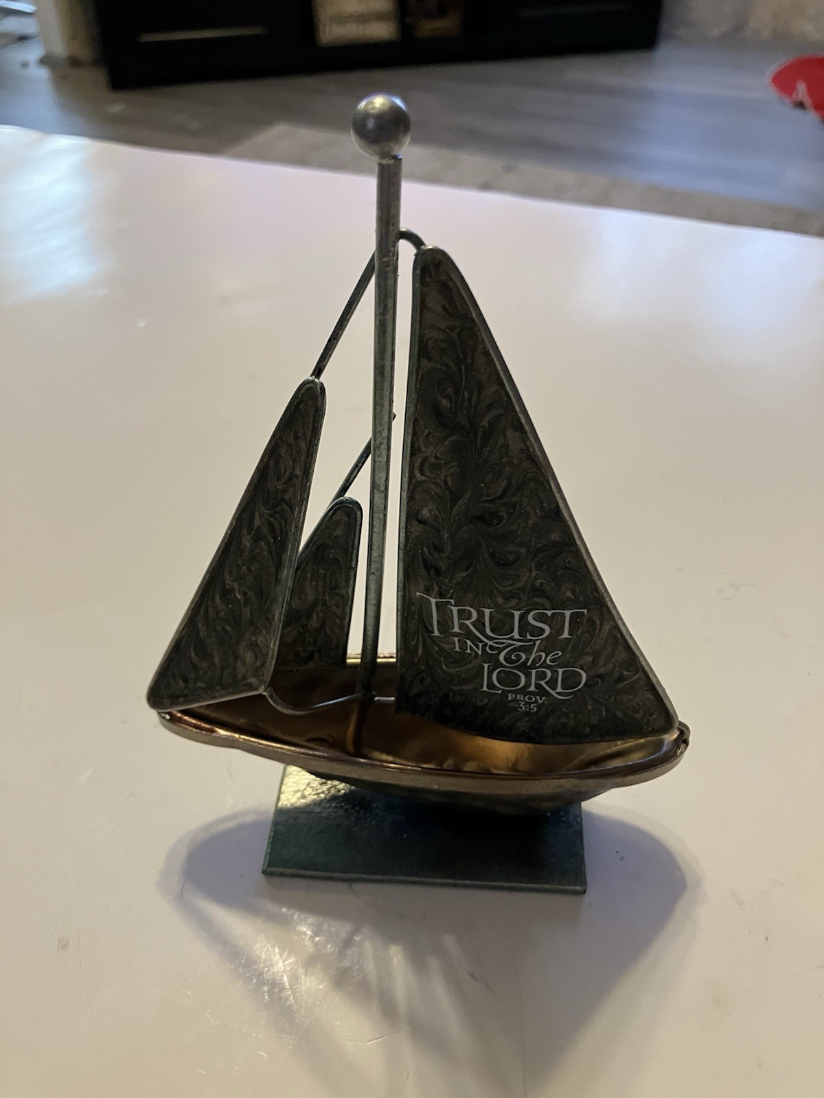 Vintage Brass Sailboat With Proverbs 3.5 Trust In The Lord