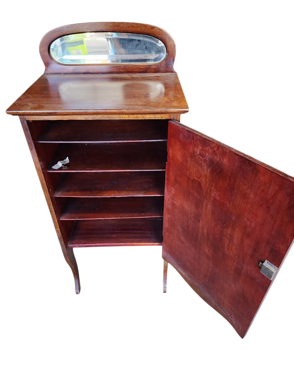 Antique Sheet Music Cabinet Wooden File Craft Mirror Top & Original Key
