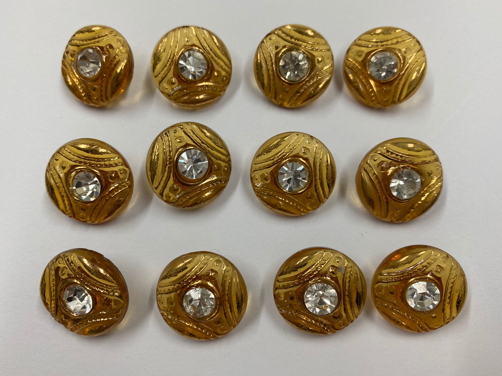 18MM VINTAGE CZECH TOPAZ GLASS RHINESTONE CENTER BUTTONS WITH SELF SHANK(16 PCS)