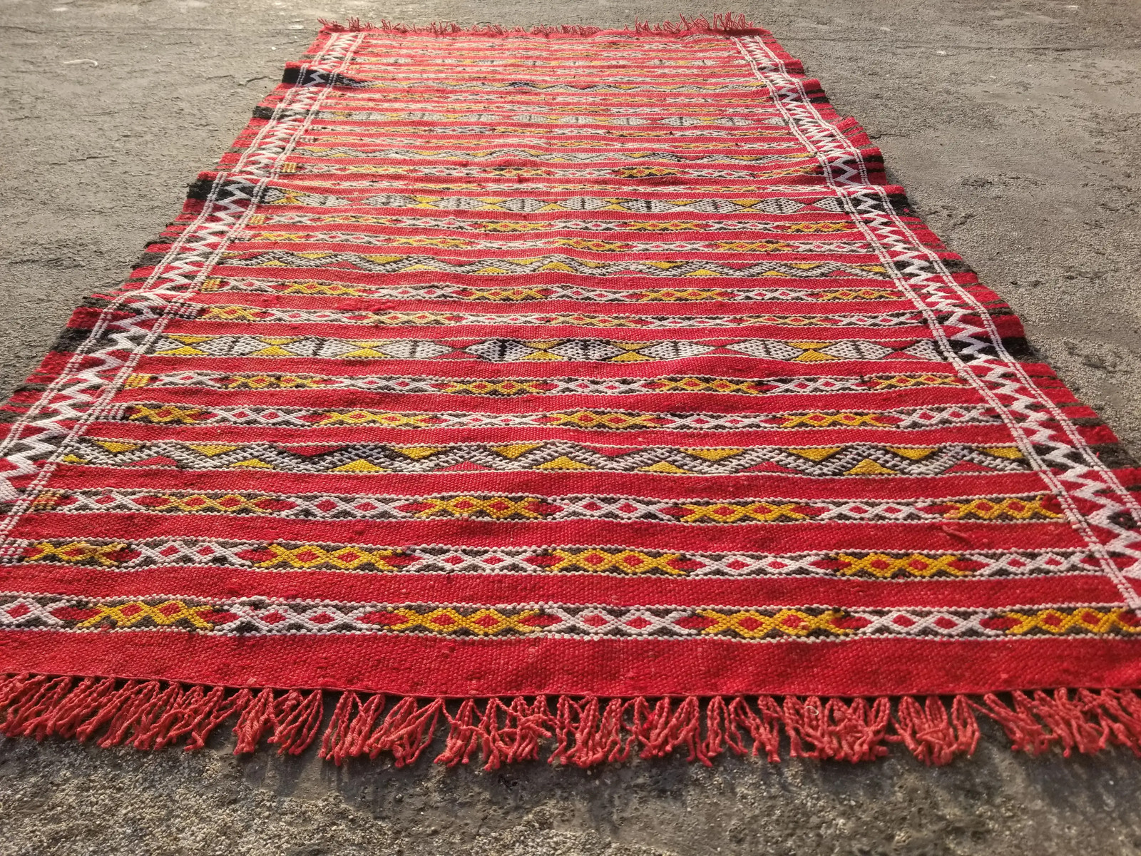 Vintage Traditional Handmade Moroccan Wool Multicolor Kilim 4.0×2.2 ft