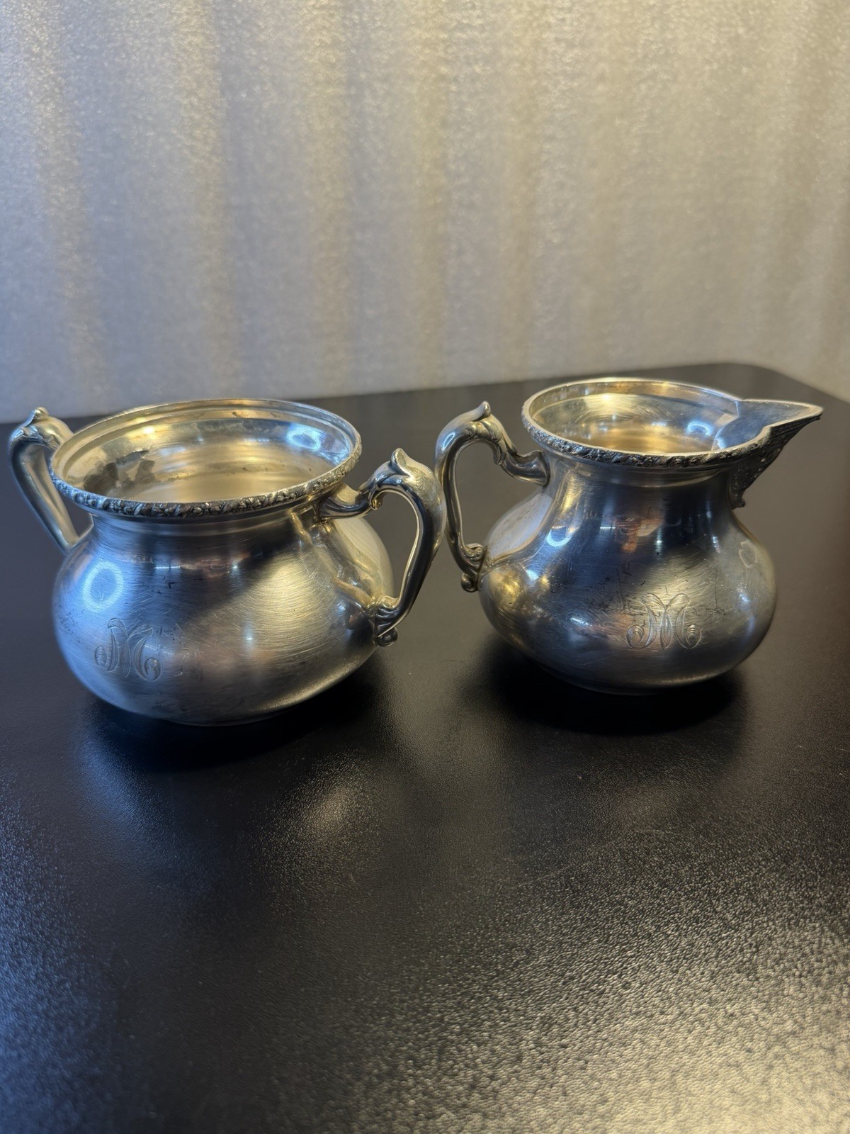 Antique Rockford Quadruple Plate Silver Creamer & Sugar bowl set 303