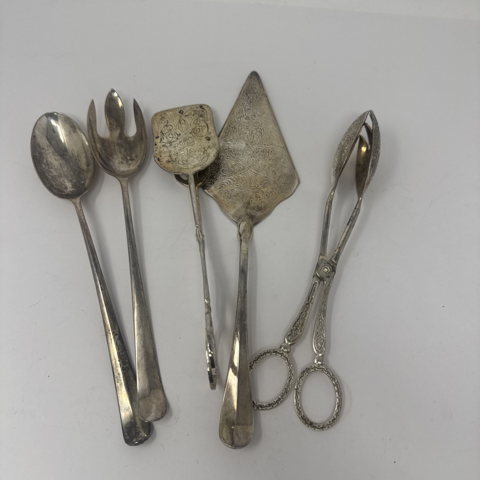 Vintage Silverplate Serving Utensils Lot of 5 Spoon Spork Tongs Shovel
