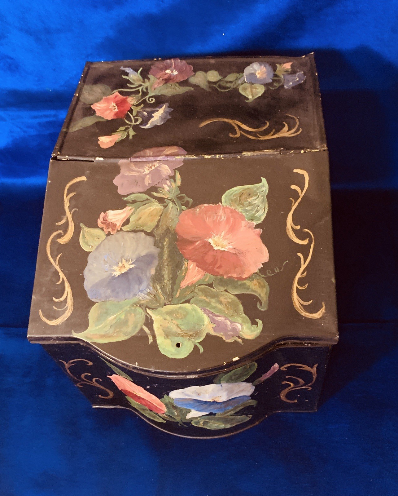 Tole Hand Painted Box with Morning Glories Folk Art