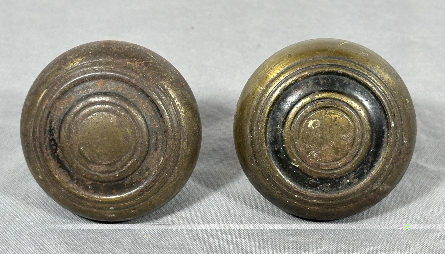Pair of Antique Brass Doorknobs Solid Brass 2” Diameter Vintage Set