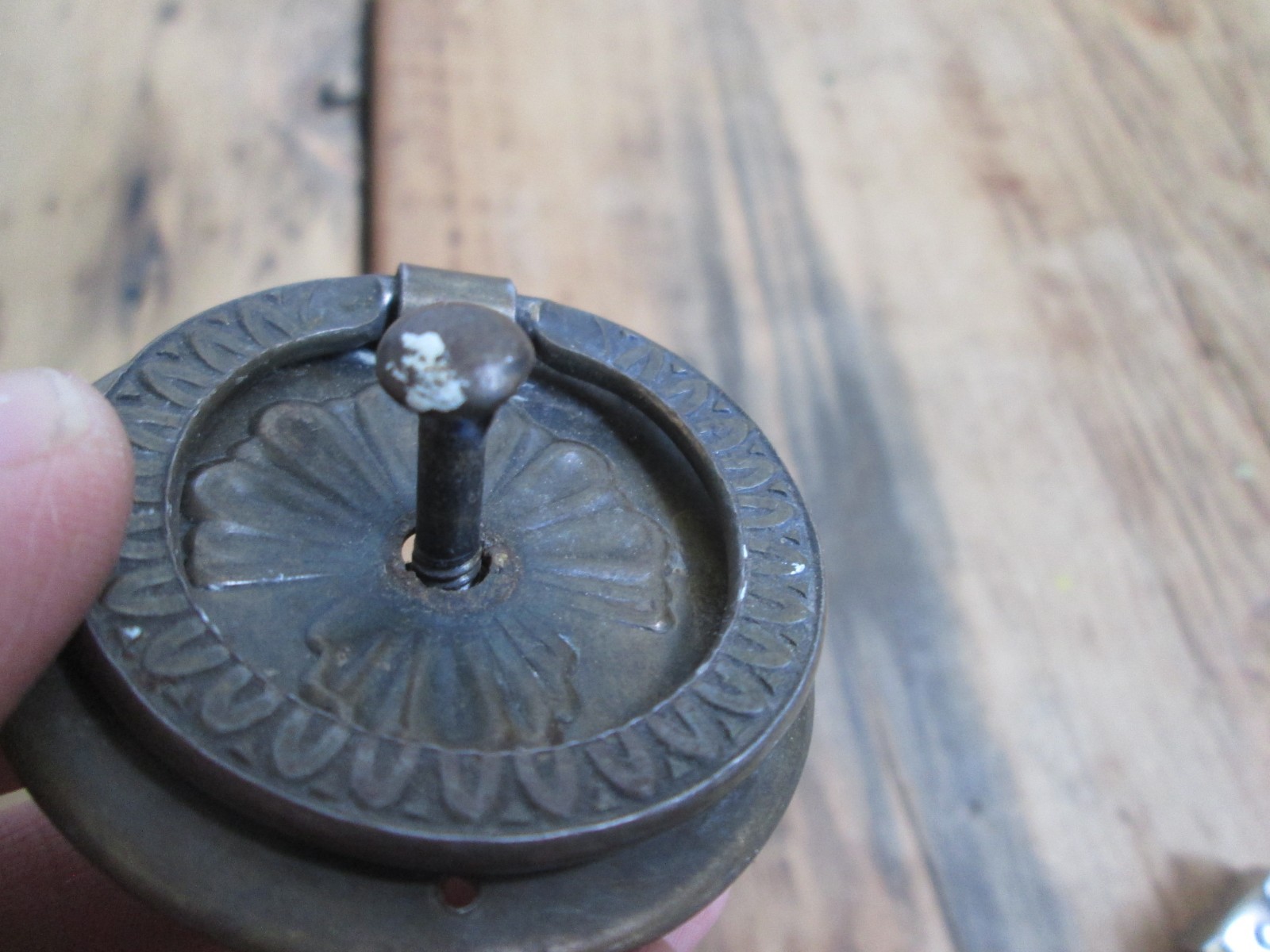 Vintage Floral Drawer Pull Drop Ring Antique Brass Stamped Colonial Hepplewhite