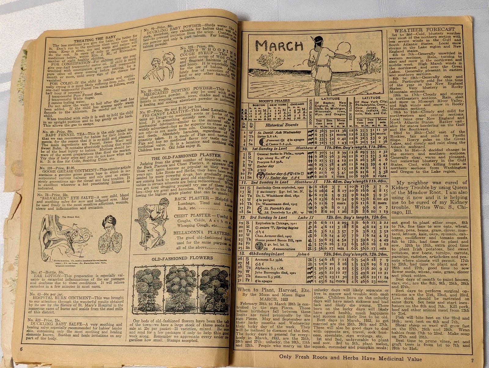 1933 THE HERBALIST ALMANAC PAPER REFERENCE BOOK NATIVE AMERICAN COVER NATURE