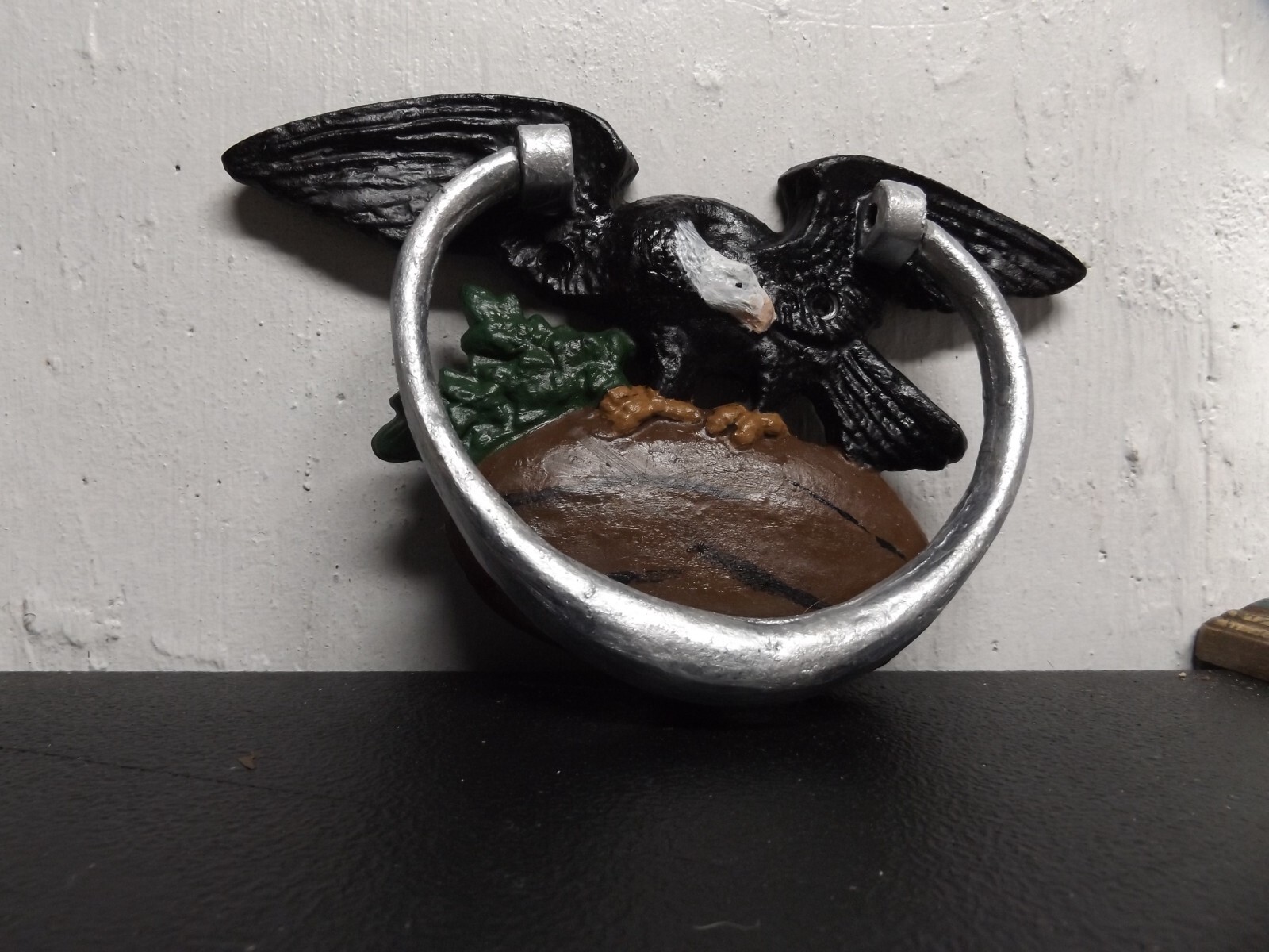 Rare ANTIQUE AMERICAN EAGLE DOOR KNOCKER Metal was painted 6″H 9.5 W 1.5 D