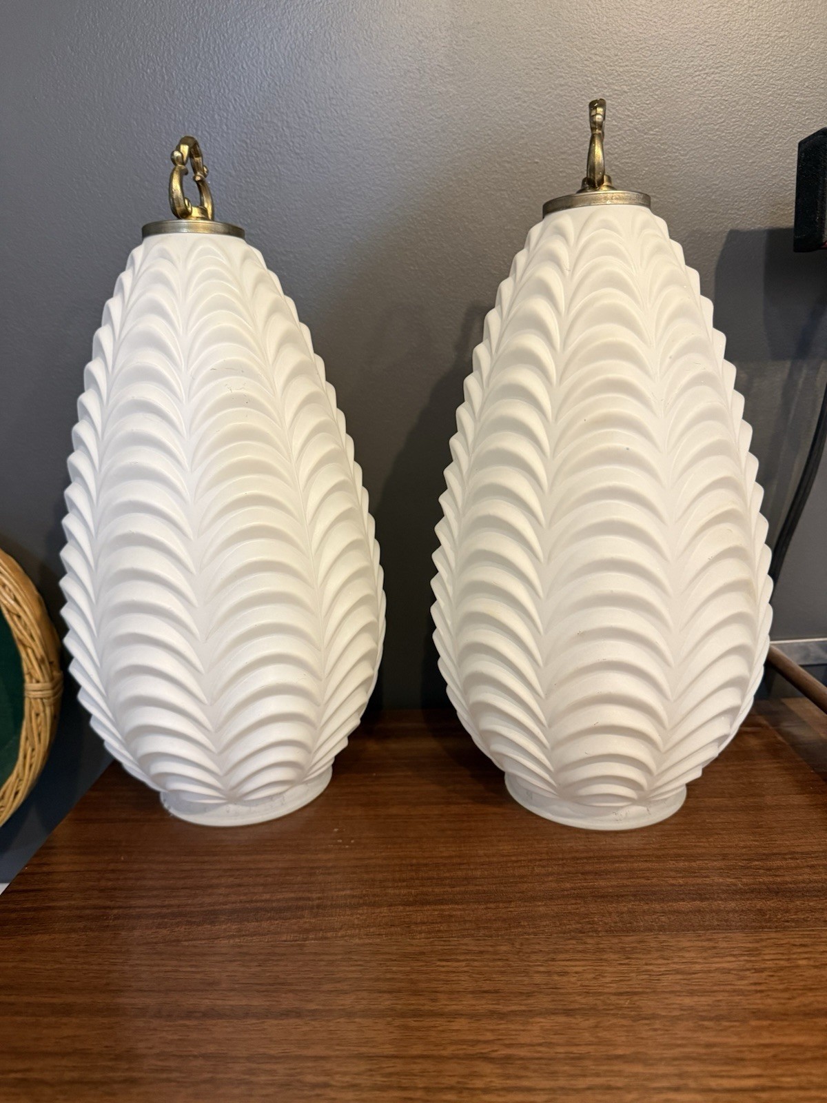 2 – Matching Pair- ￼ antique Art Deco Light Globes ￼￼- 12 inches Tall, 7 across