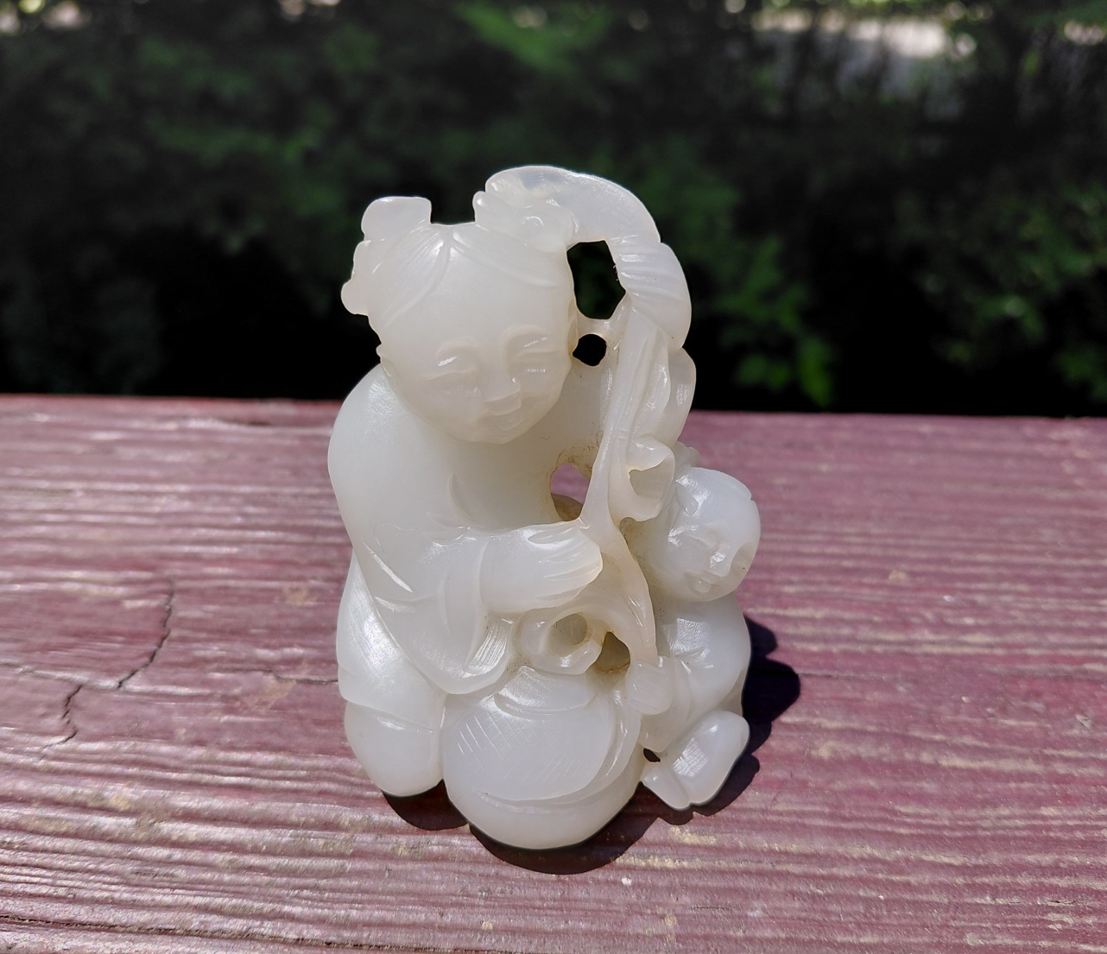⭕️Antique White Nephrite Jade Carving, Father and Son