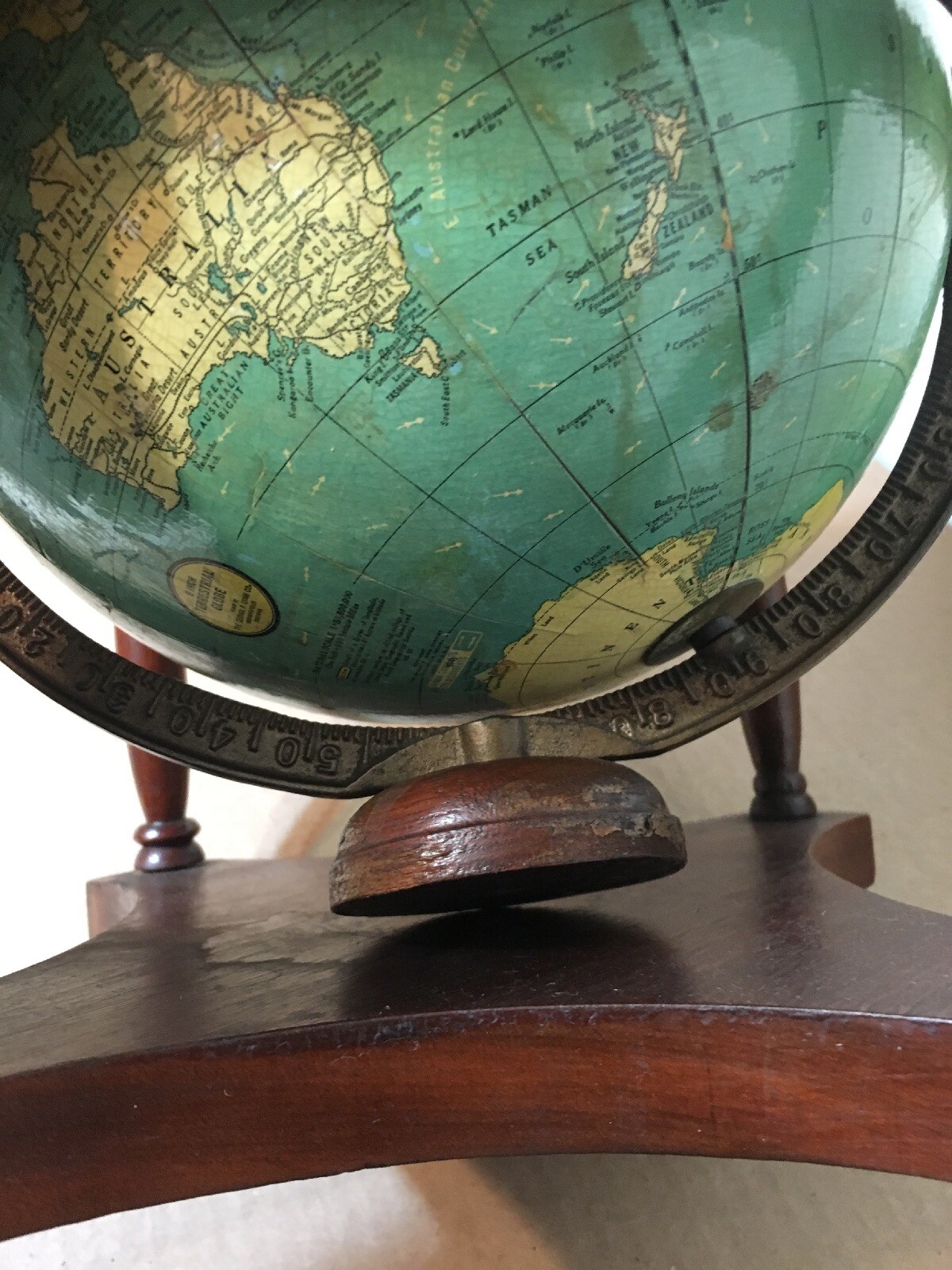 Rare Vintage Crams 9” Terrestrial Globe W/ Wood Stand Rare Size