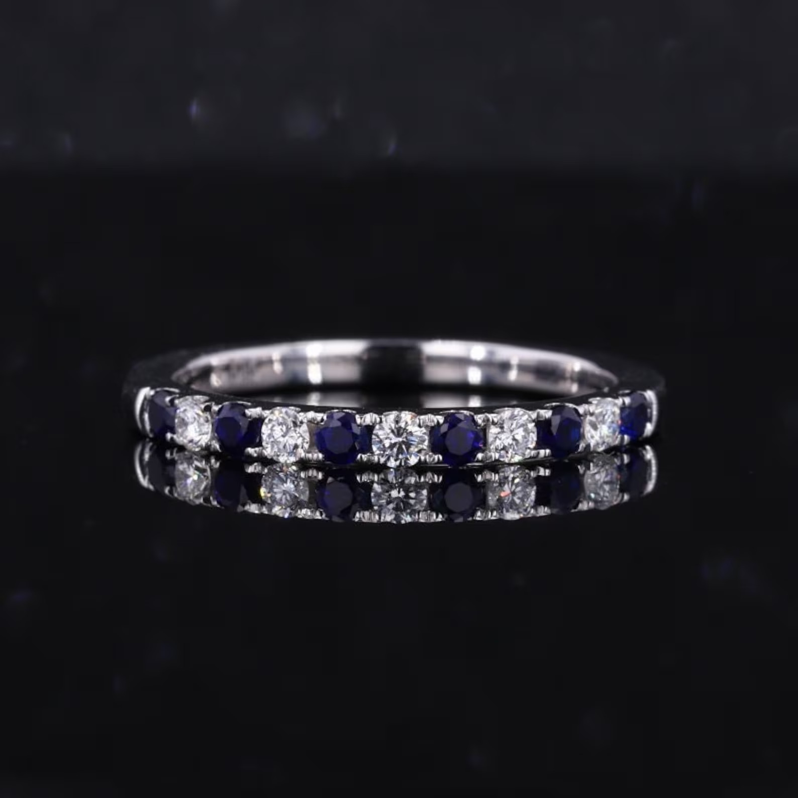 0.60 Ct Natural Sapphire Diamond Engagement Wedding Ring 14K White Gold Size 8