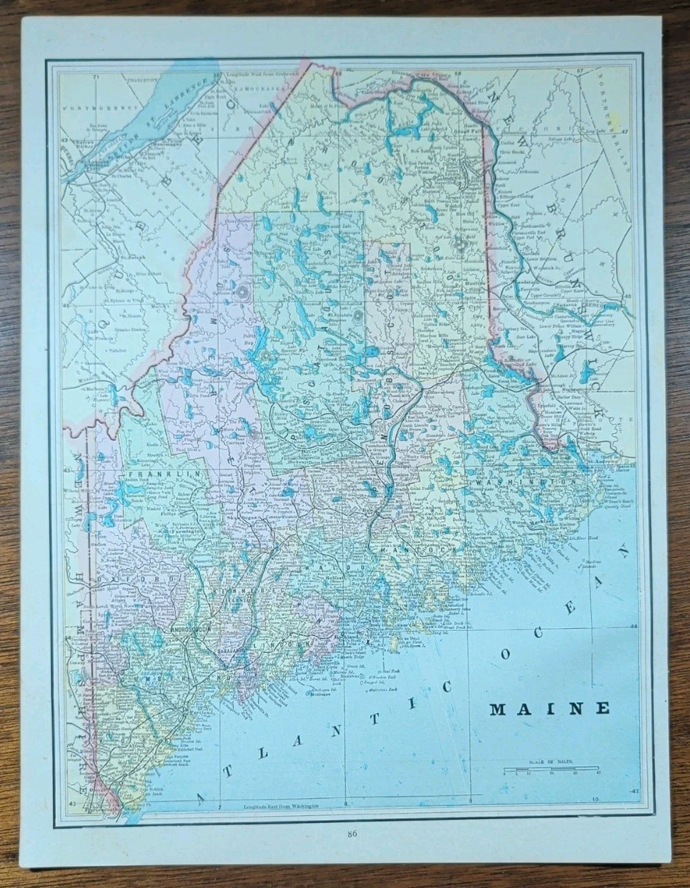 Vintage 1892 MAINE Map 10″x13″ Old Antique Original AUGUSTA SANFORD GORHAM ME