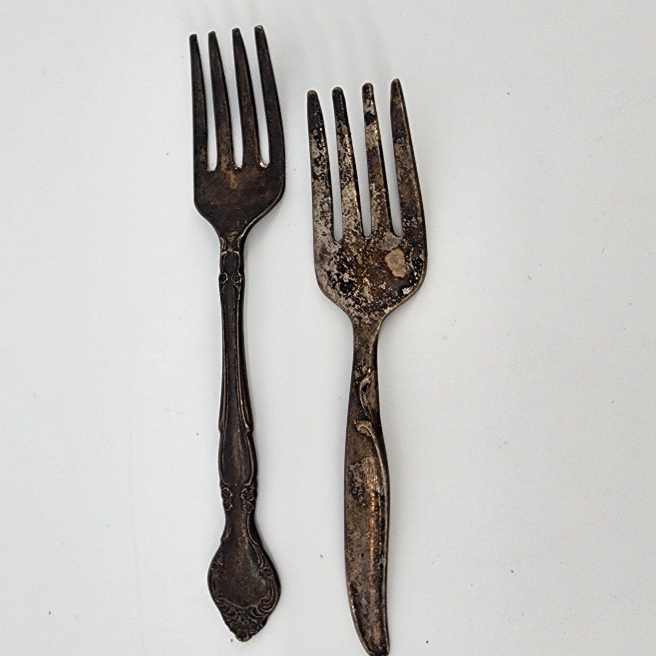 Vintage Ornate Silverplate Forks Set of 2 Heavily Tarnished Patina