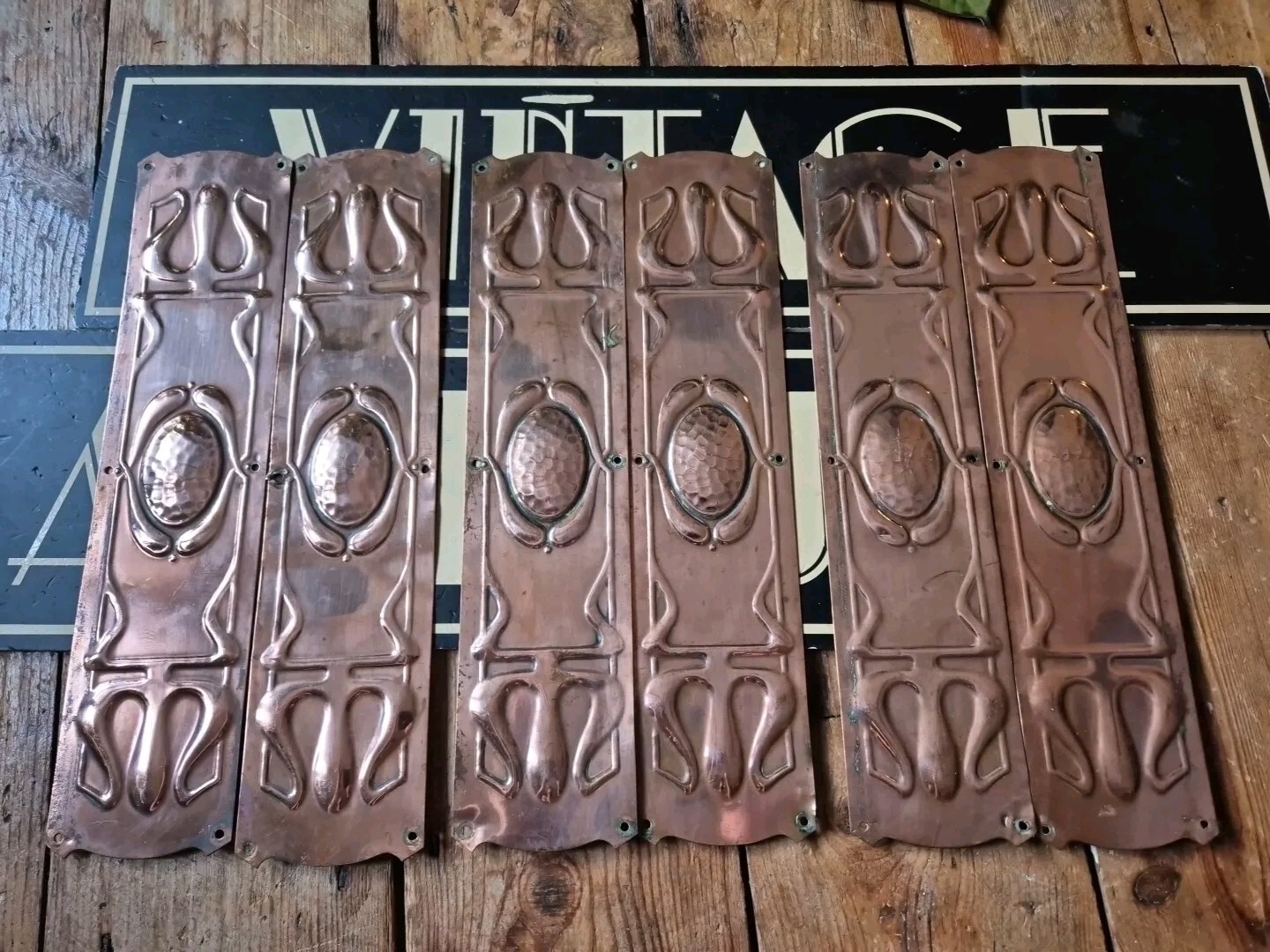 Antique old Vintage art and crafts COPPER finger push door plate 13 inch