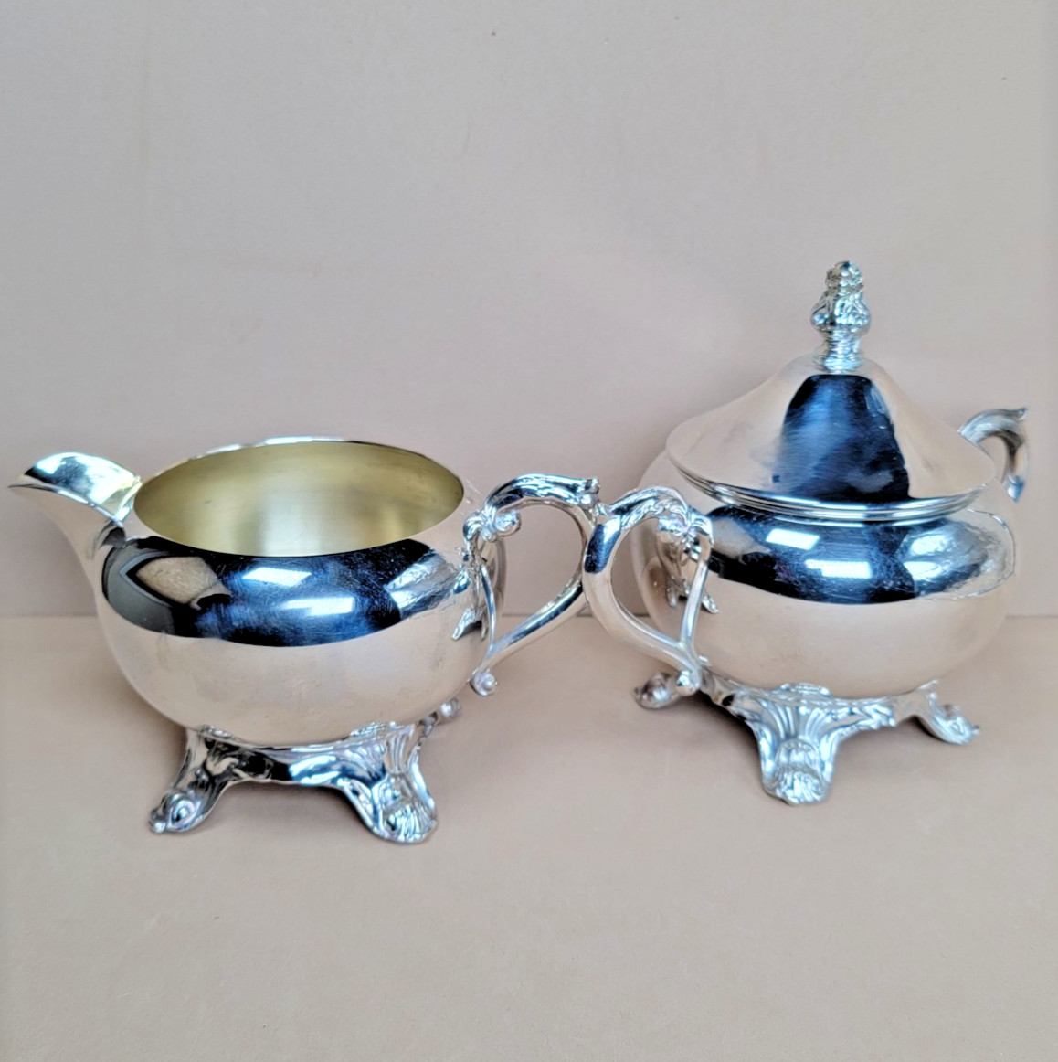 Vintage F.B. Rogers Silverplated Creamer & Covered Sugar Bowl Set USA c.1950-70s