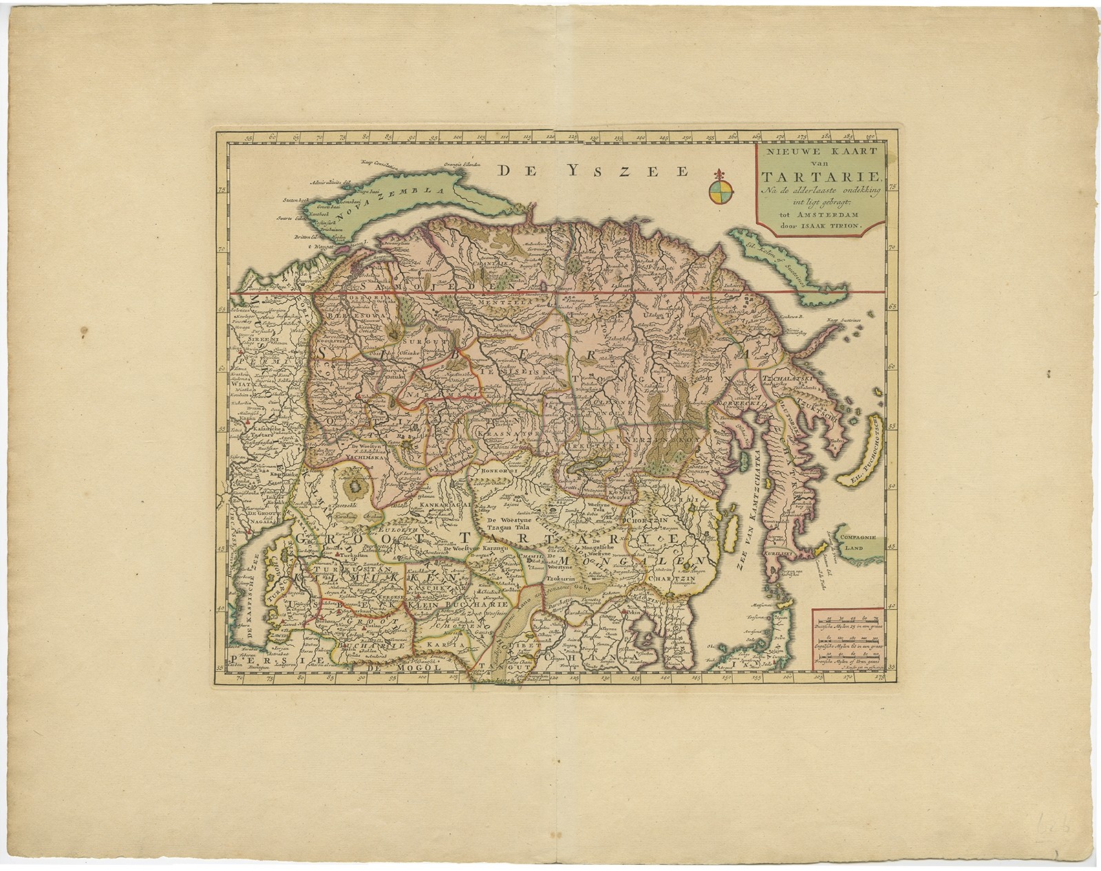 Antique Map of Siberia and Chinese Tartary by Tirion (c.1732)