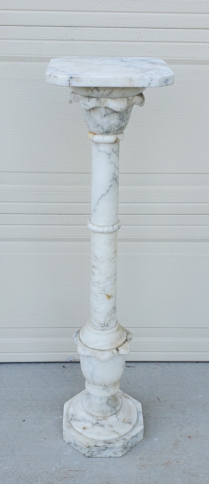 Antique Italian Calcutta Marble Carved Column Pedestal Display Plant Stand