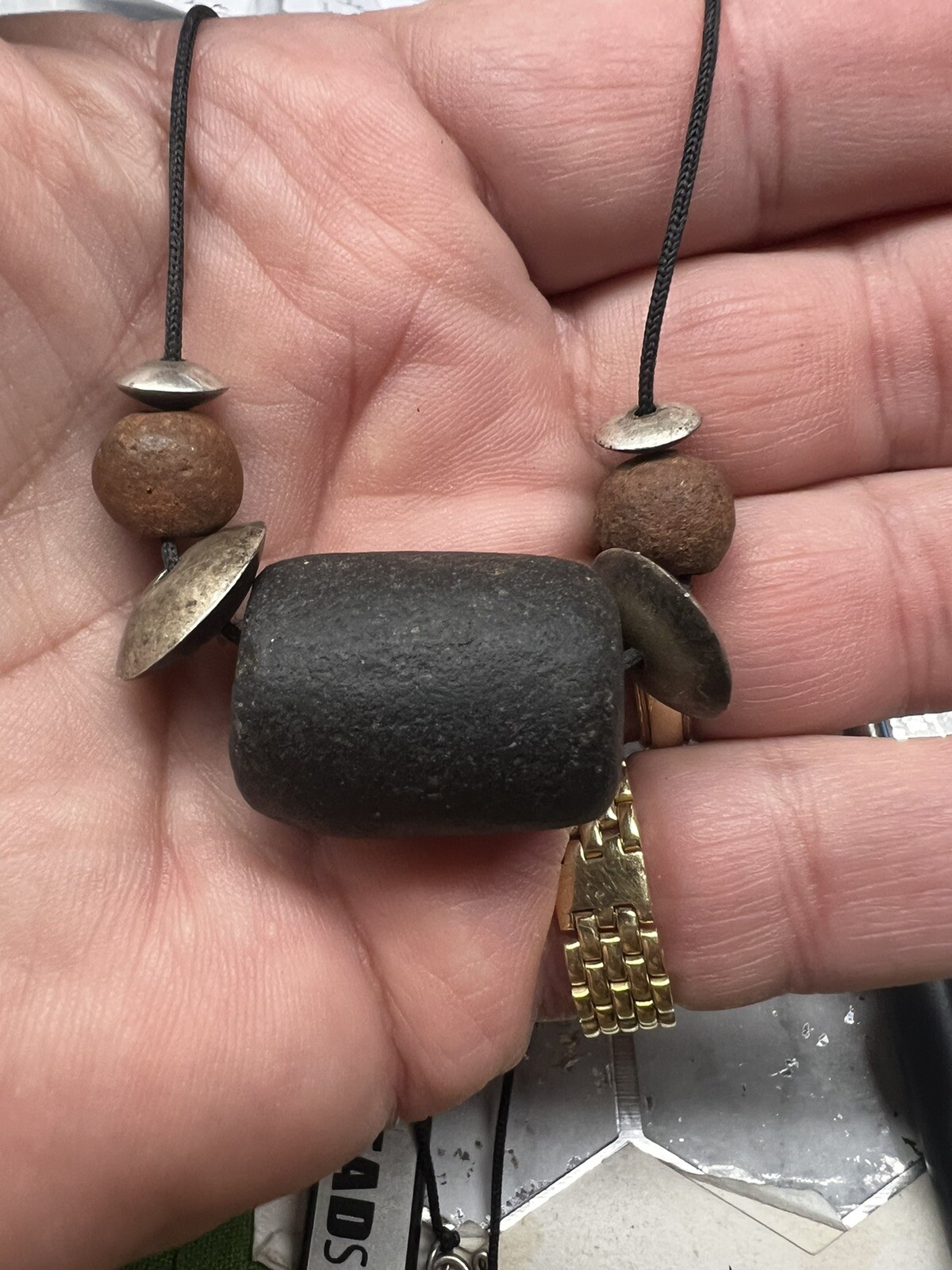 Ancient Ceramic/silver beads on a neckace 18 inches plus collectible heirlooms