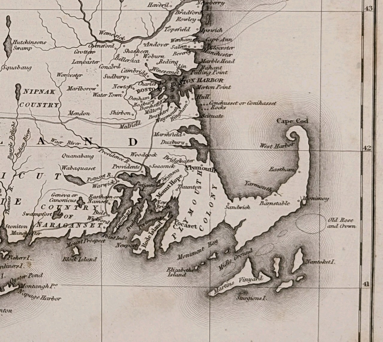 NEW ENGLAND & NEW YORK 1697 Map ORIGINAL 1830 Cape Cod – MARTHA’S VINEYARD