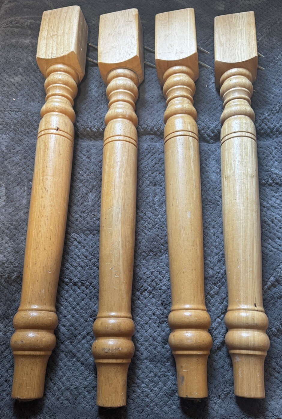 4 Vtg Ash Salvaged Wood Turned Farmhouse Table Legs 28.75” Tall Crafter