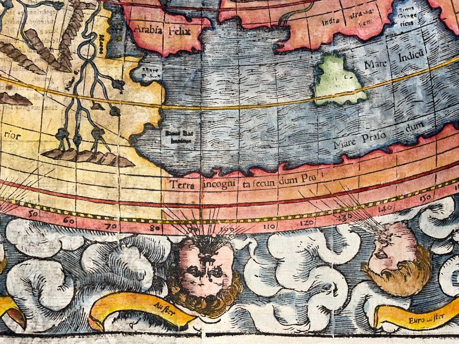 PTOLEMAIC WORLD 1578 SEBASTIAN MUNSTER LARGE UNUSUAL ANTIQUE MAP 16TH EDITION