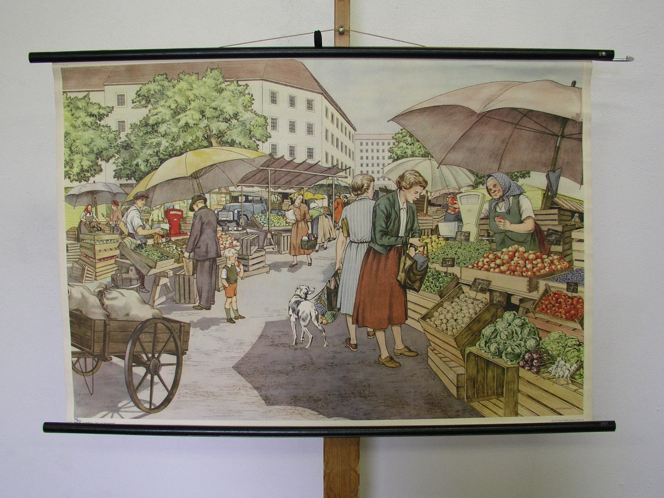 Beautiful Wall Picture Fruit And Vegetable Market In Vienna 98X66Cm ~1955