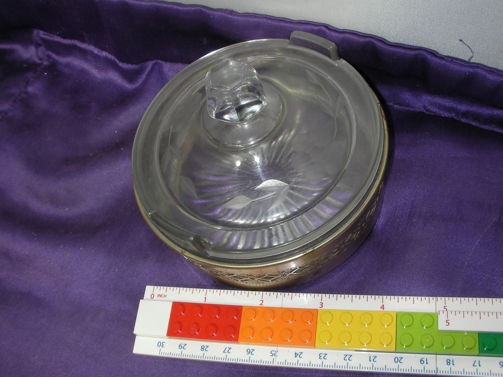 EPNS P&B Unique Vintage Silverplated Footed Powder Makeup Cut frosted Glass Dish