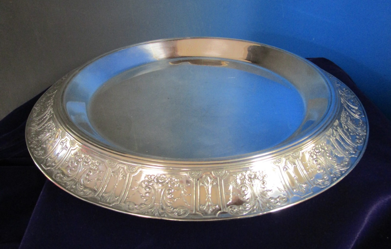 Antique Barbour Silverplate Footed Chop Plate or Platter Embossed Design on Rim